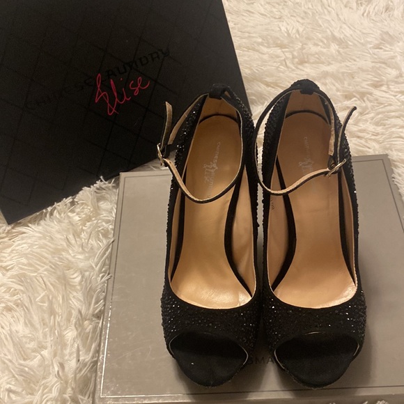 Chinese Laundry Elise Suede Black Crystal Wedge in US 7.0 EUR 37.5 - Picture 11 of 14